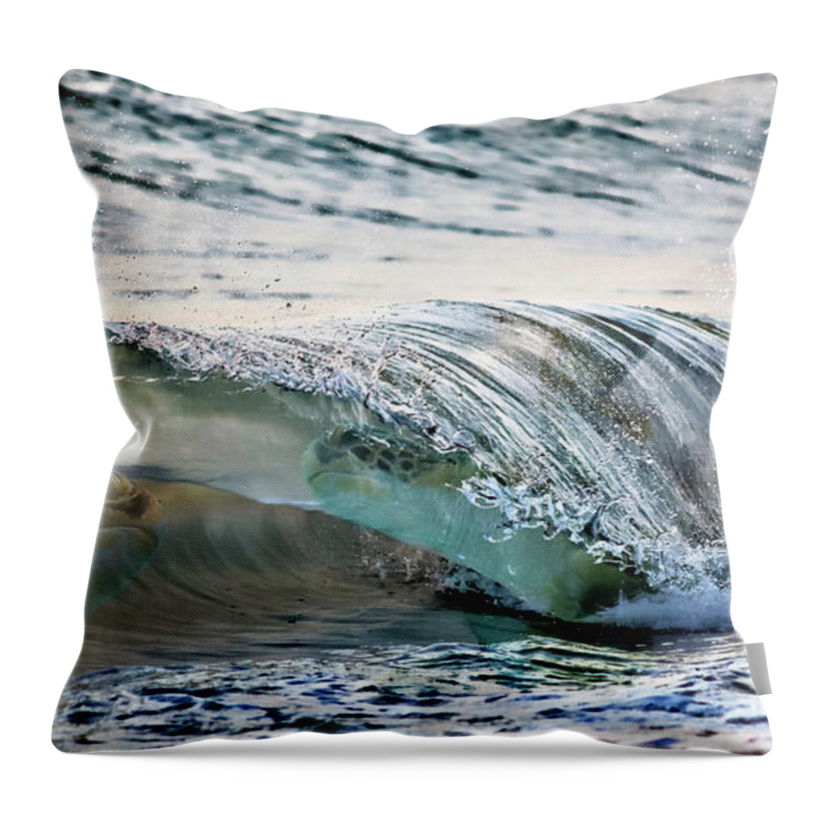Sea Turtles Throw Pillow featuring the photograph Sea Turtles In The Waves by Barbara Chichester
