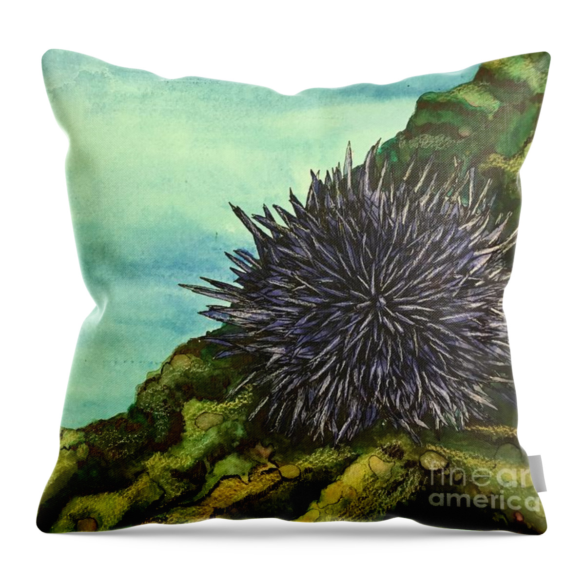 Sea Throw Pillow featuring the mixed media Sea Urchin  by Mastiff Studios