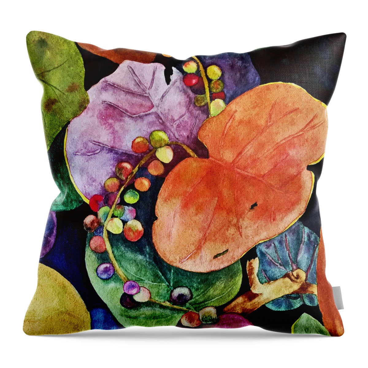 Seagrapes Throw Pillow featuring the painting Autumn Sea Grapes by Terri Mills