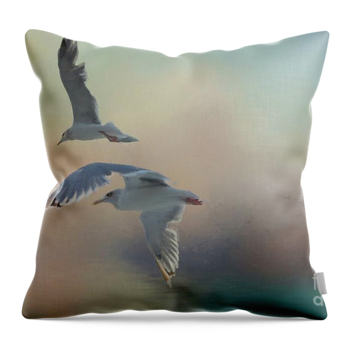 Seagulls Throw Pillow featuring the photograph Seagulls by Eva Lechner