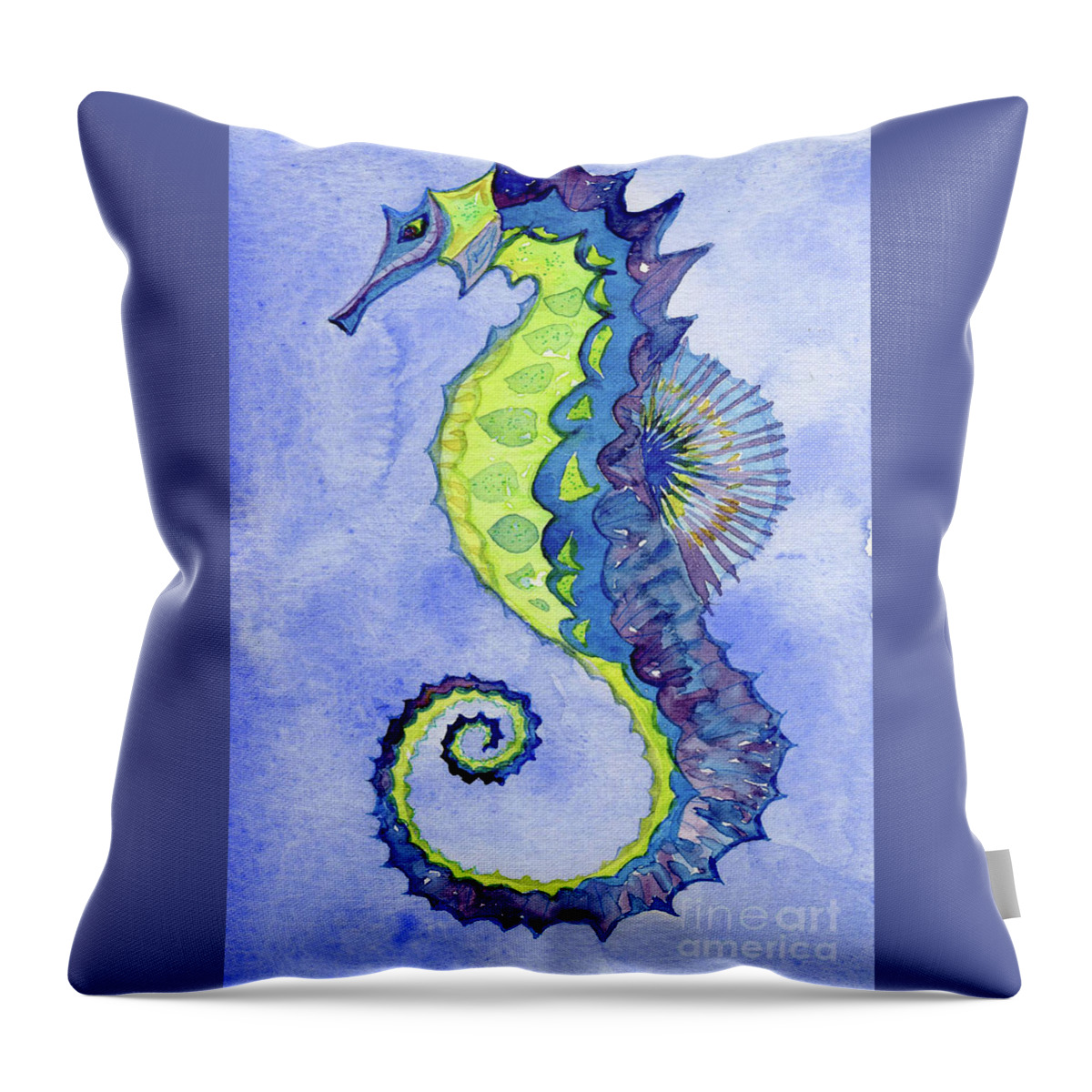 Seahorse Throw Pillow featuring the painting Seahorse Noveau by Anne Marie Brown