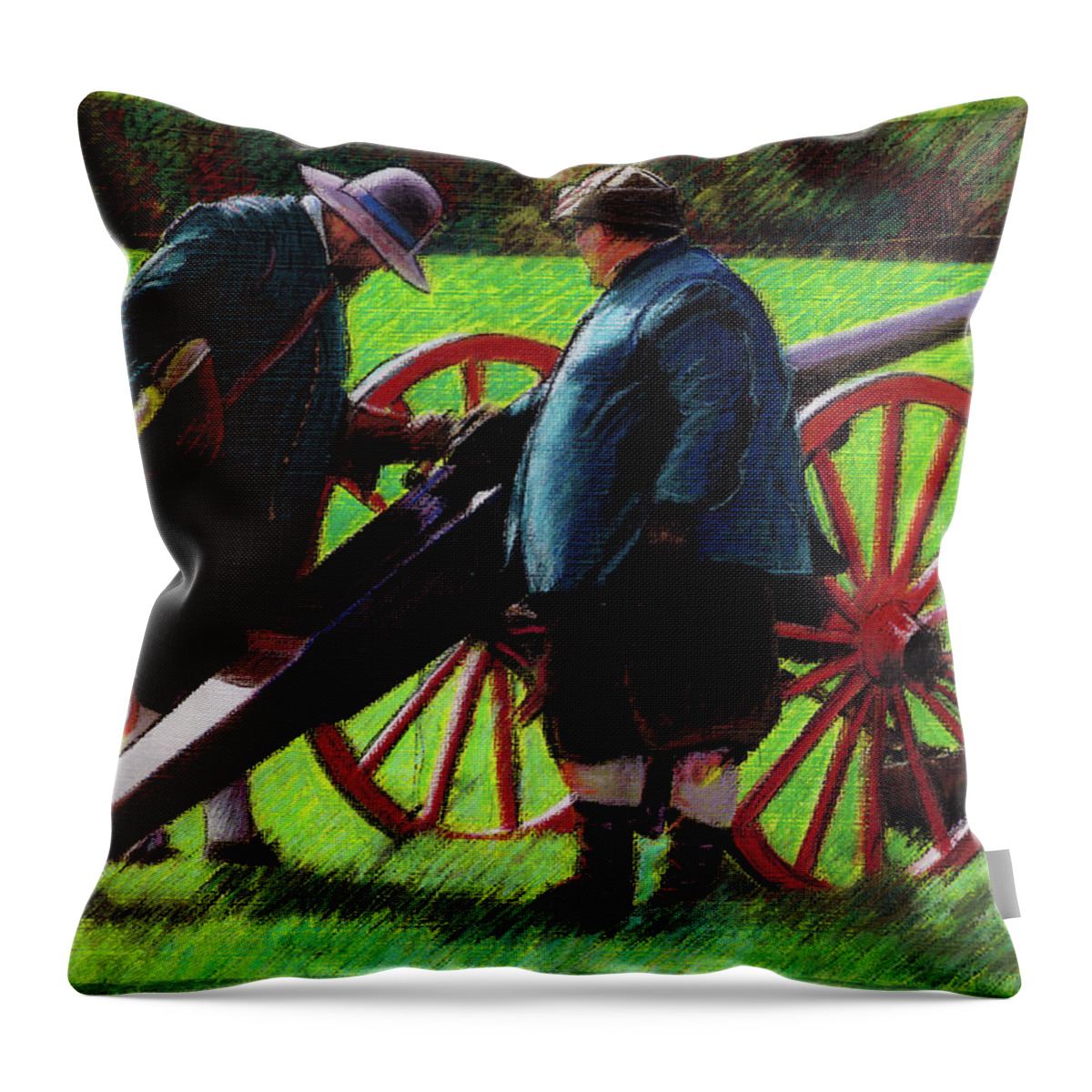 Sealed Knot Throw Pillow featuring the mixed media Sealed Knot, Loading the Cannon by Ann Leech