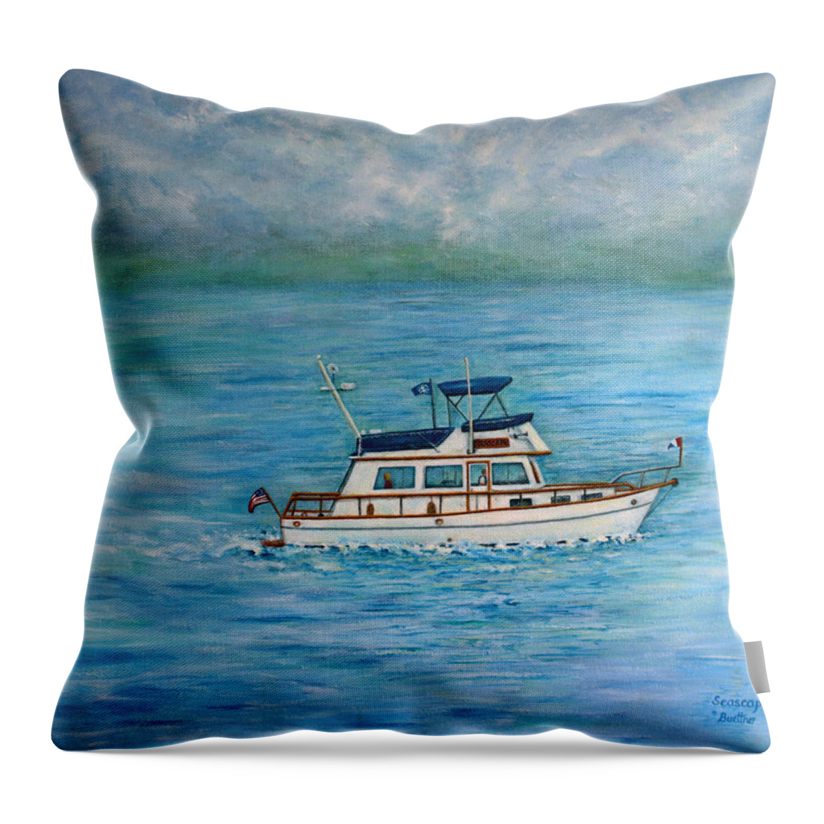 Grand Banks Throw Pillow featuring the painting Seascape by Lynn Buettner