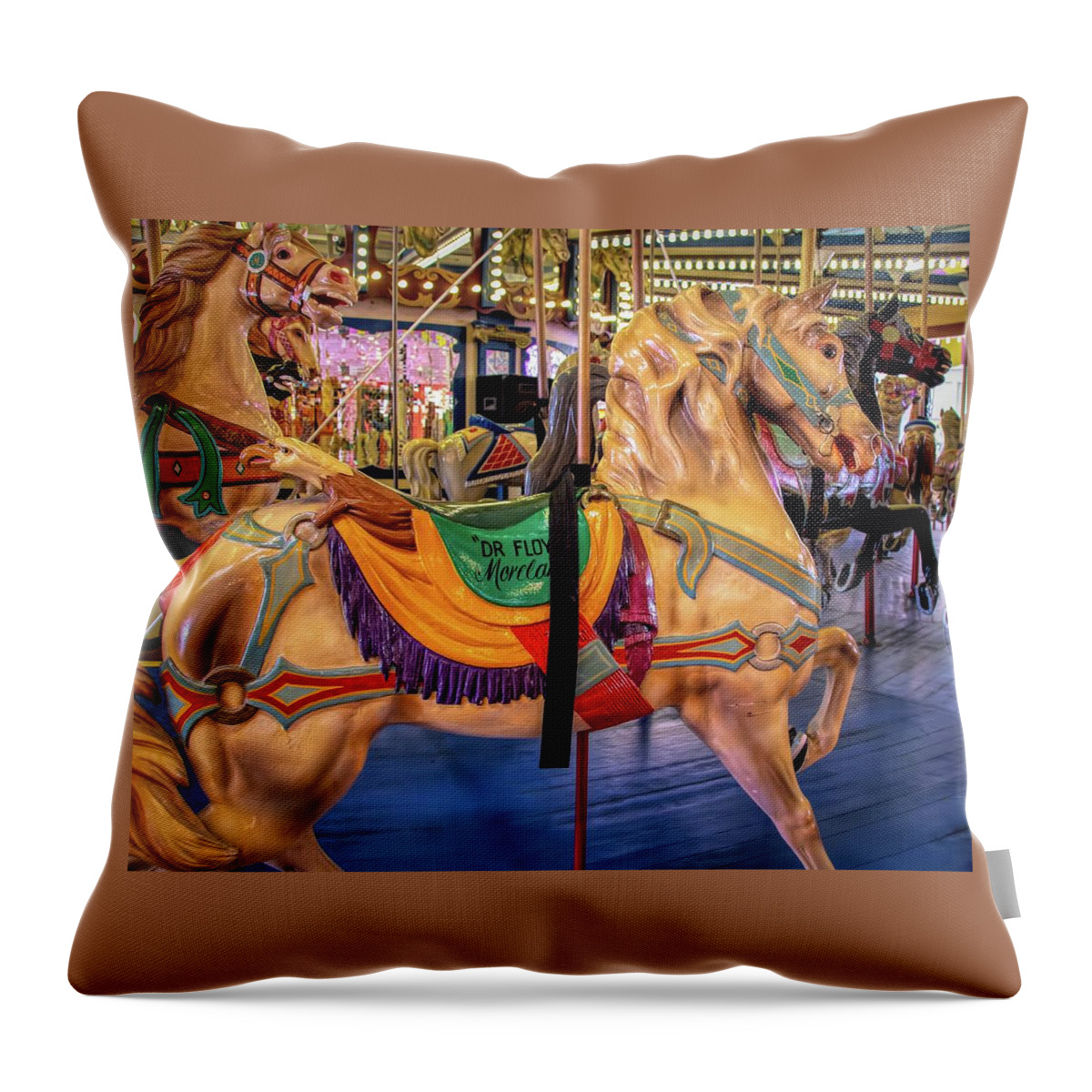 Seaside Heights Throw Pillow featuring the photograph Seaside Carousel Stander by Kristia Adams