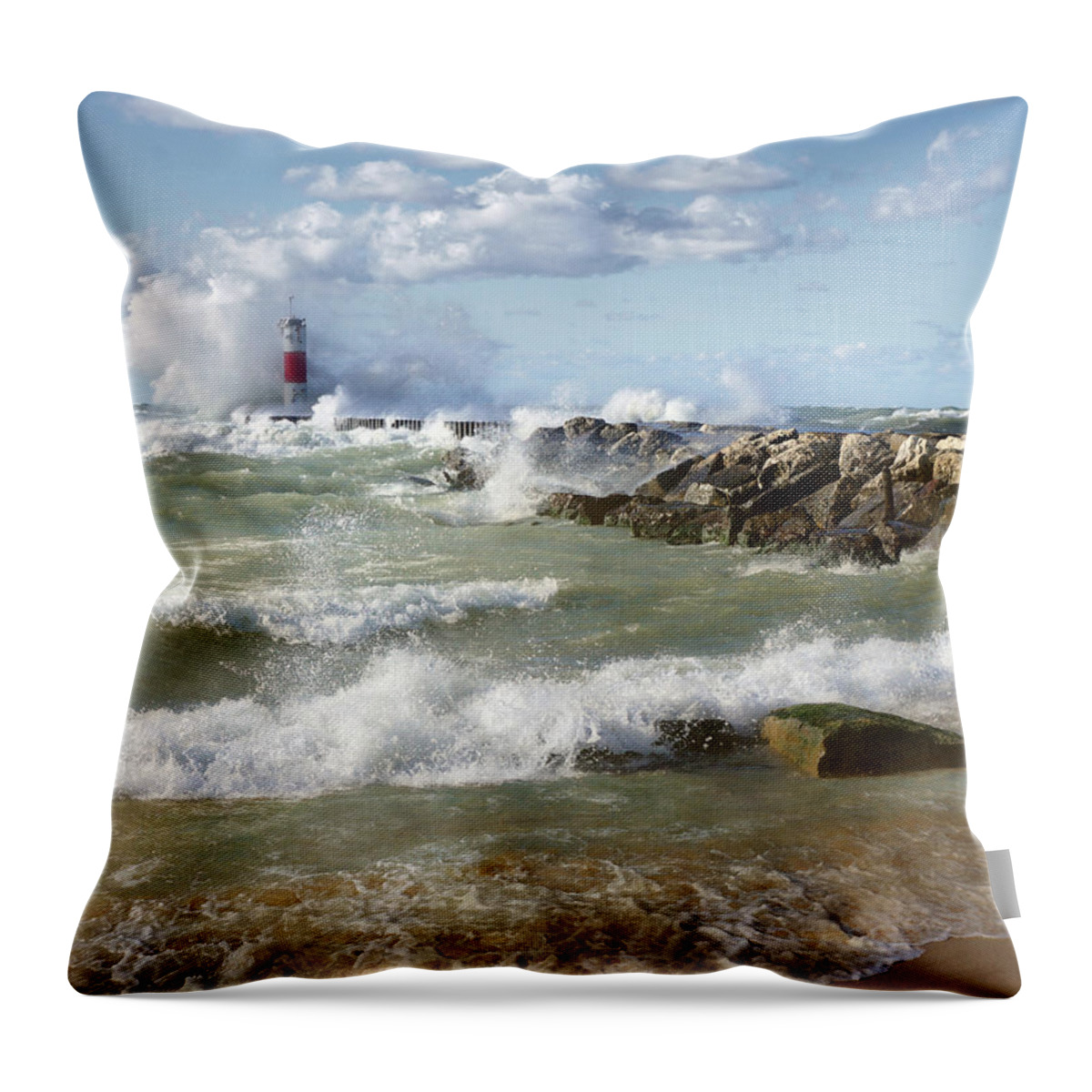 Wind Throw Pillow featuring the photograph Seaside Splash by Kathi Mirto