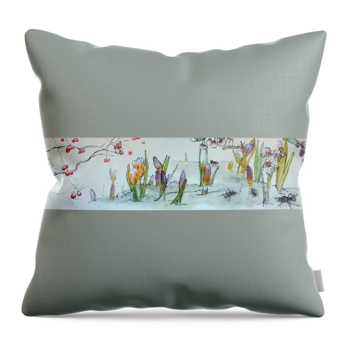 Botanical. Garden. Flowers. Seasons. Insects. Throw Pillow featuring the painting Seasons Come With Flowers Each by Debbi Saccomanno Chan