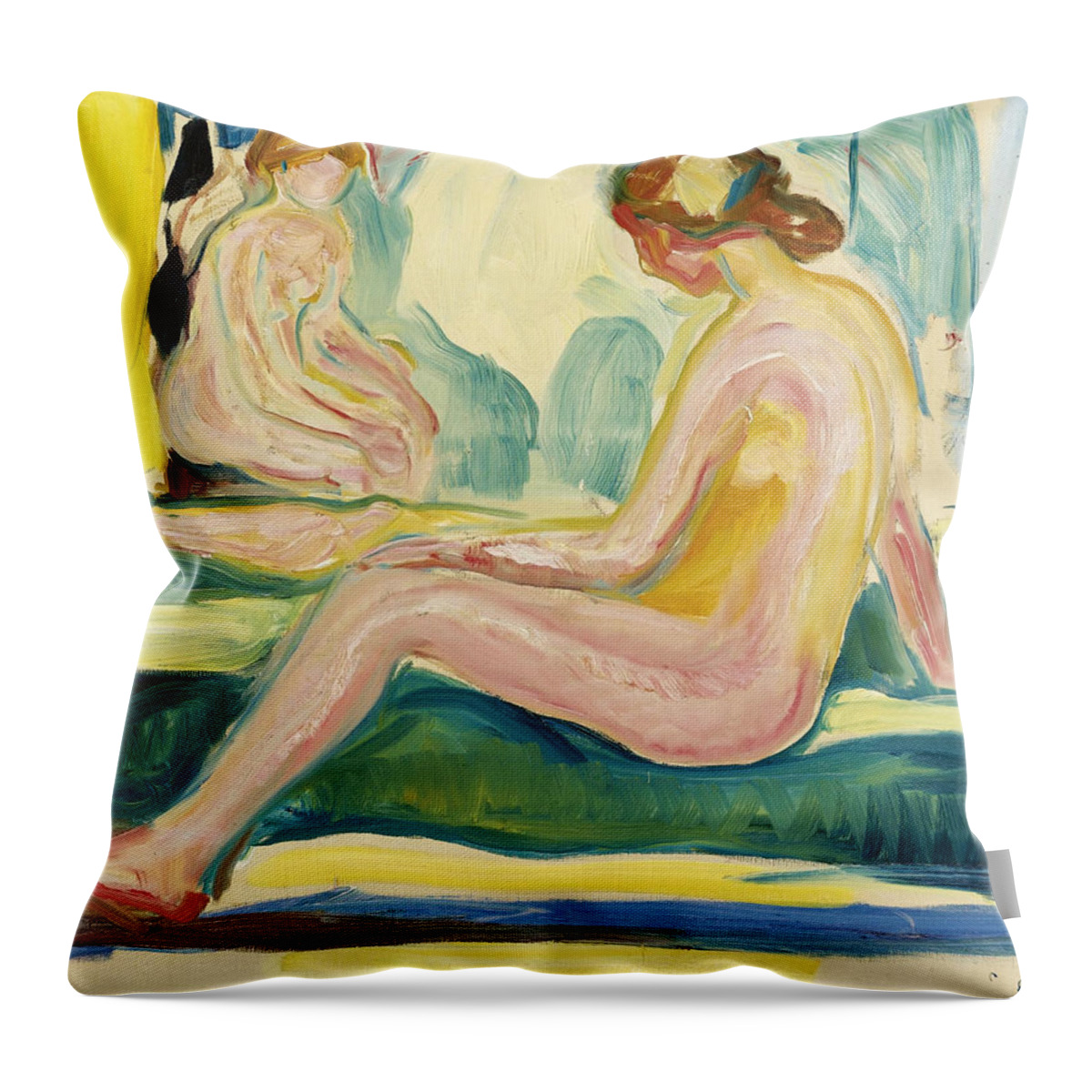 Edvard Munch Throw Pillow featuring the painting Seated Female Nudes by Edvard Munch