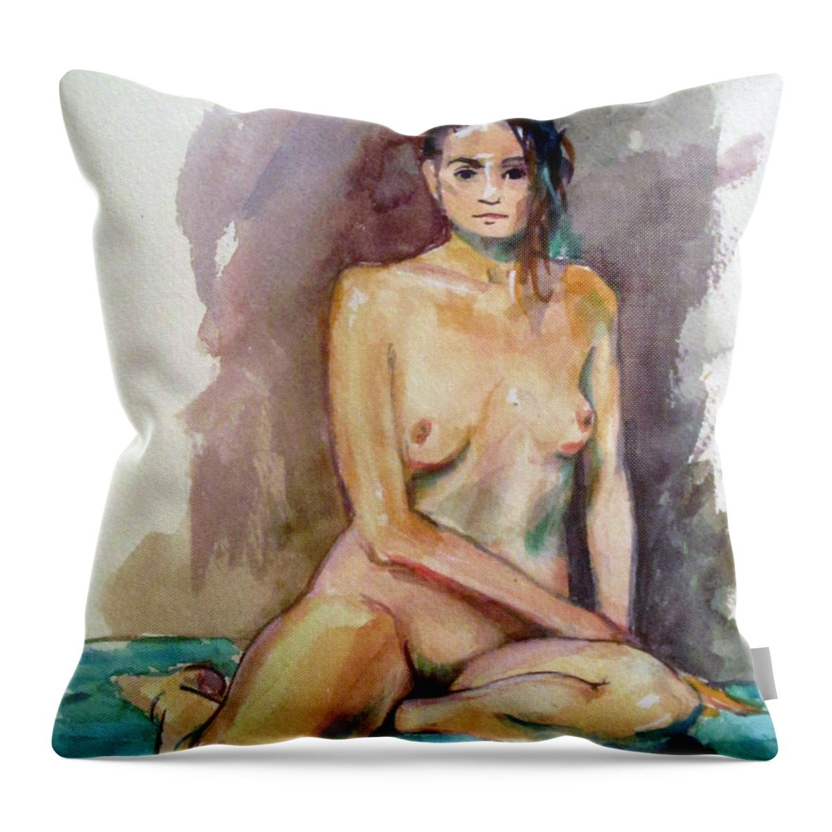 Nudes Throw Pillow featuring the painting Seated Nude Straight On by Mark Lunde