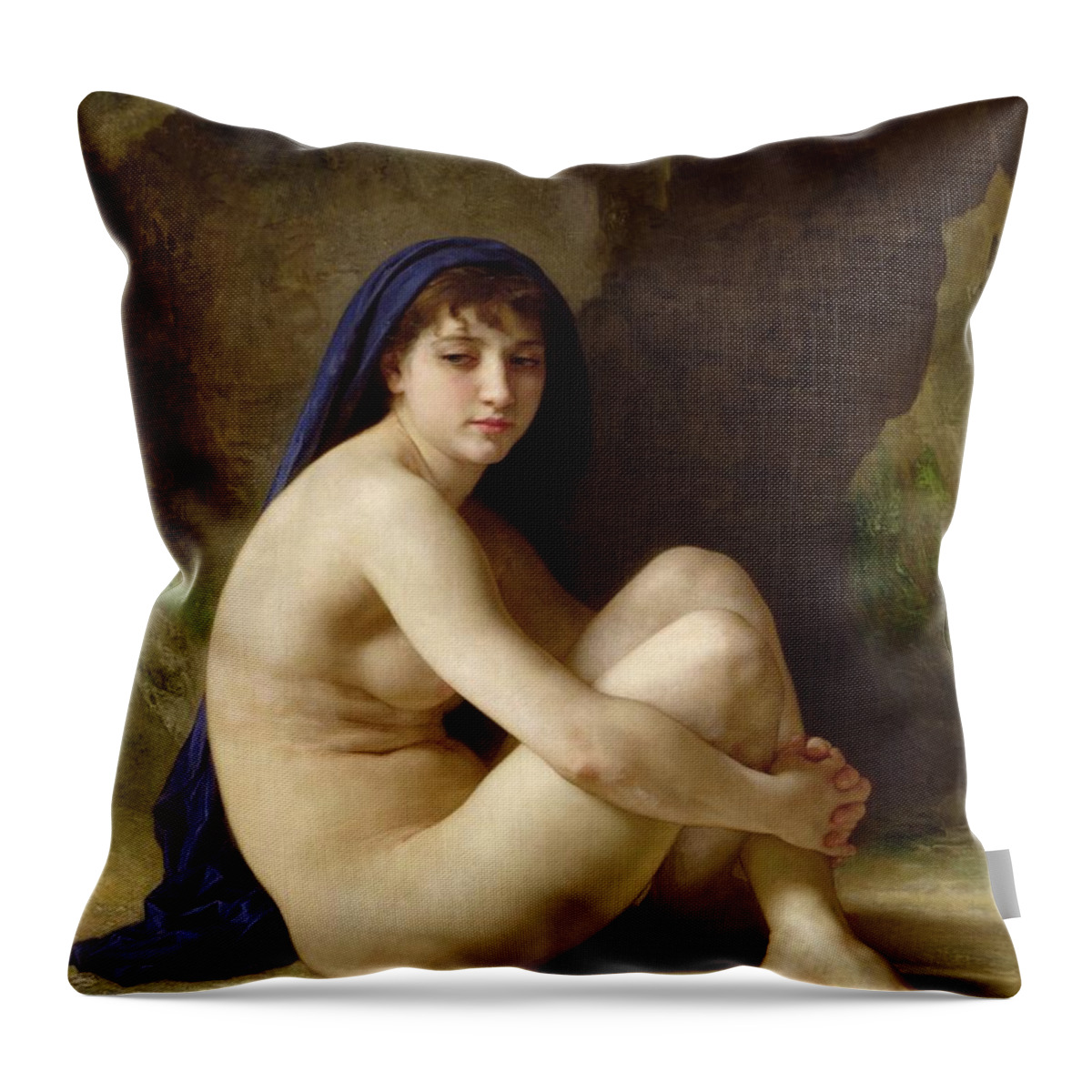 Female Throw Pillow featuring the painting Seated Nude by William Adolphe Bouguereau