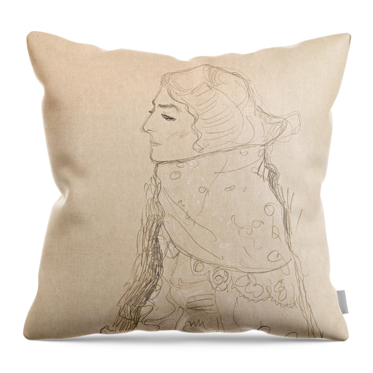 Klimt Throw Pillow featuring the drawing Seated Woman by Gustav Klimt