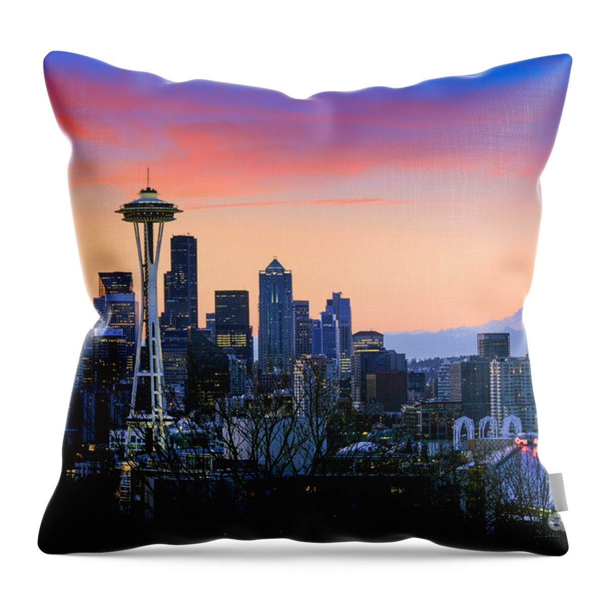 Seattle Throw Pillow featuring the photograph Seattle Waking Up by Inge Johnsson