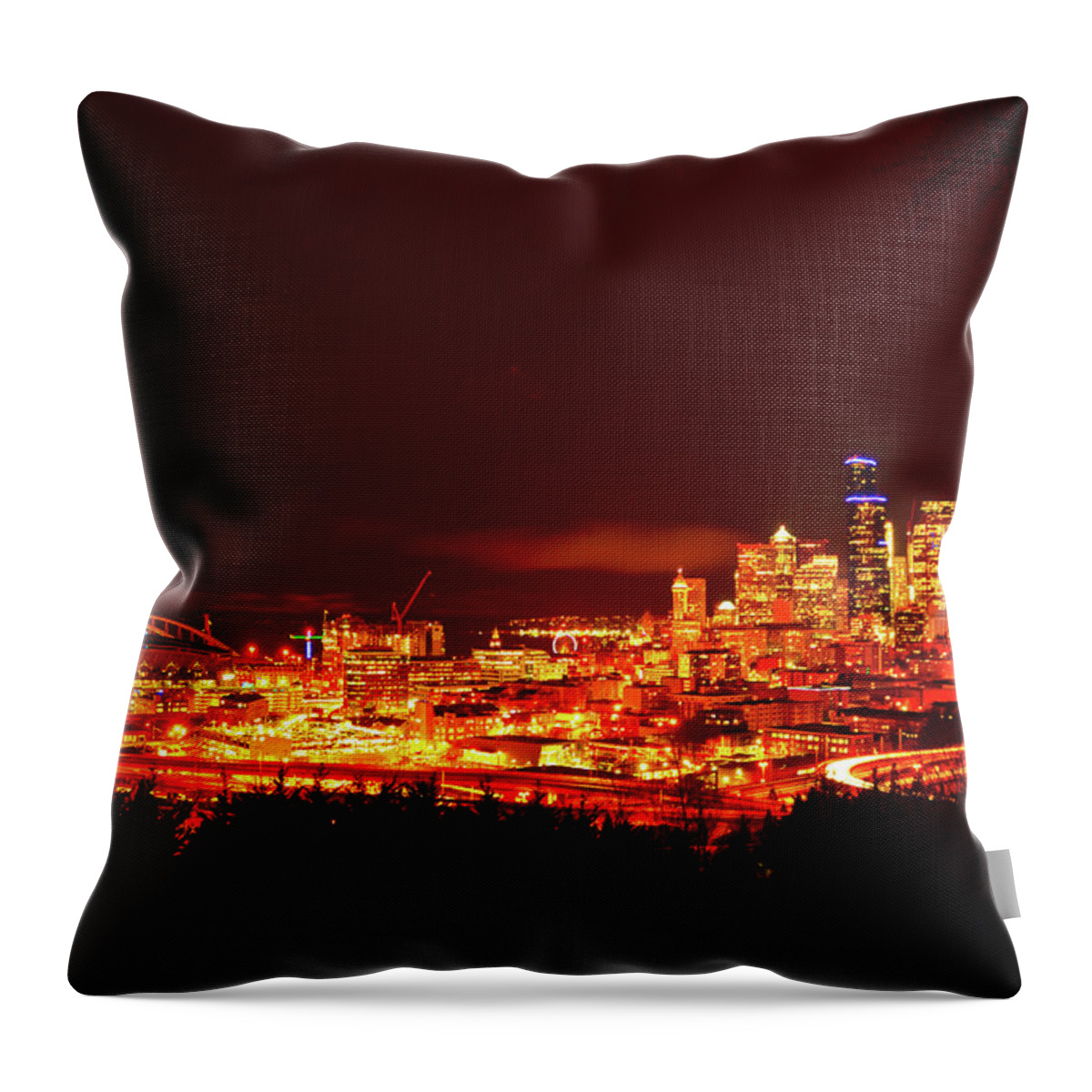 Seattle Throw Pillow featuring the photograph Seattle Night Traffic Too by Brian O'Kelly