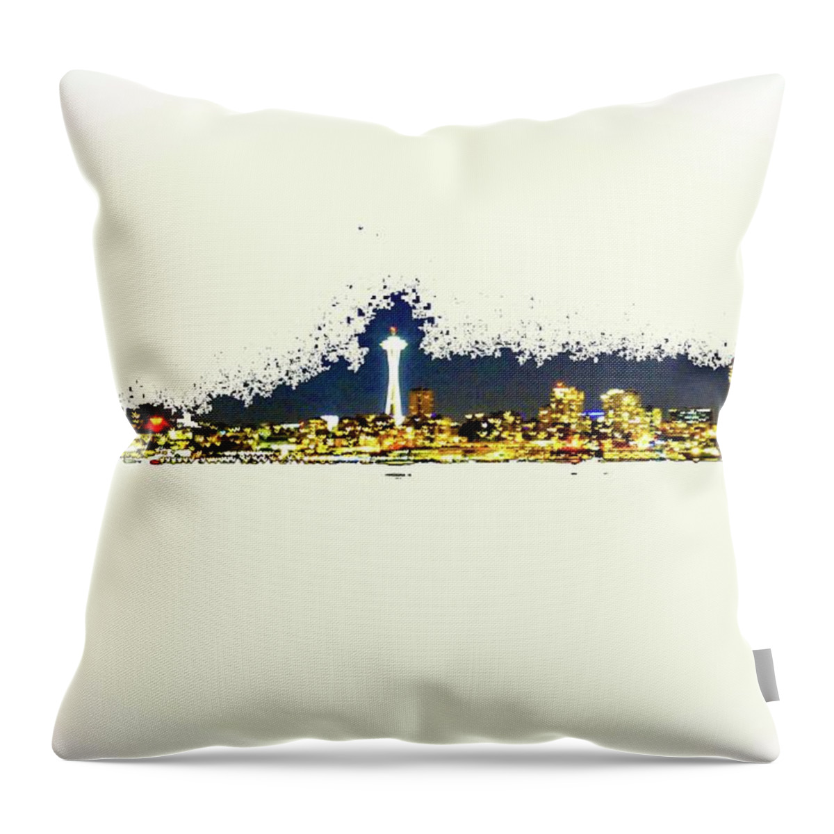 Downtown Throw Pillow featuring the digital art Seattle nightscapes by Aparna Tandon