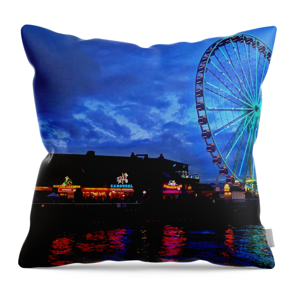 Ferris Wheel Throw Pillow featuring the photograph Seattle Pier by Danielle Basler