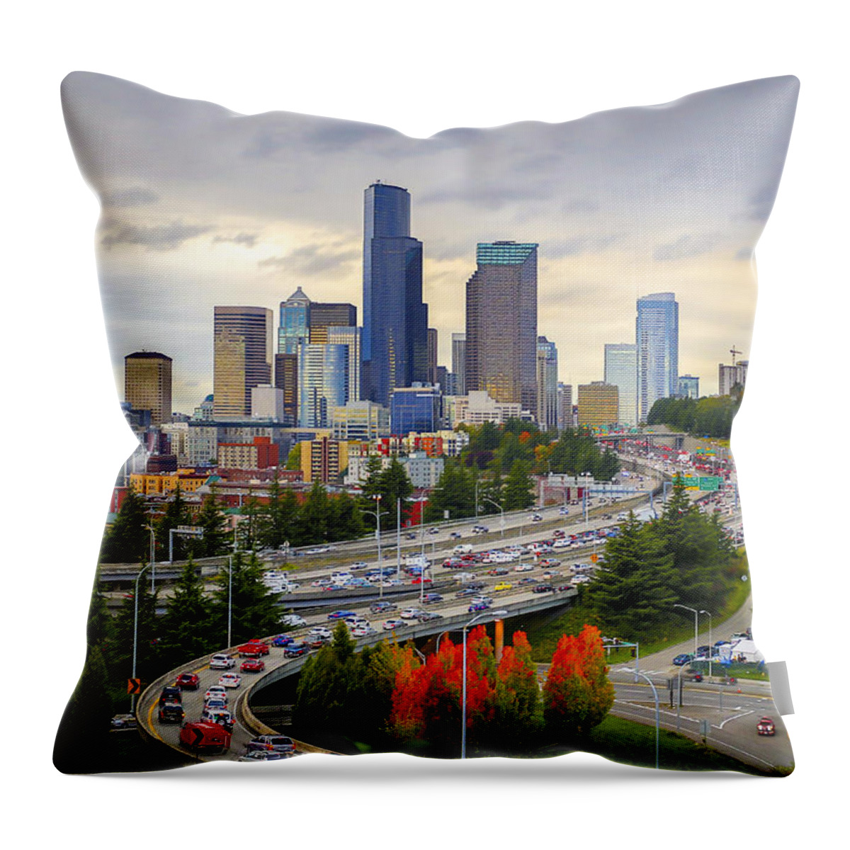 Seattle Throw Pillow featuring the photograph Seattle Skyline by The Flying Photographer