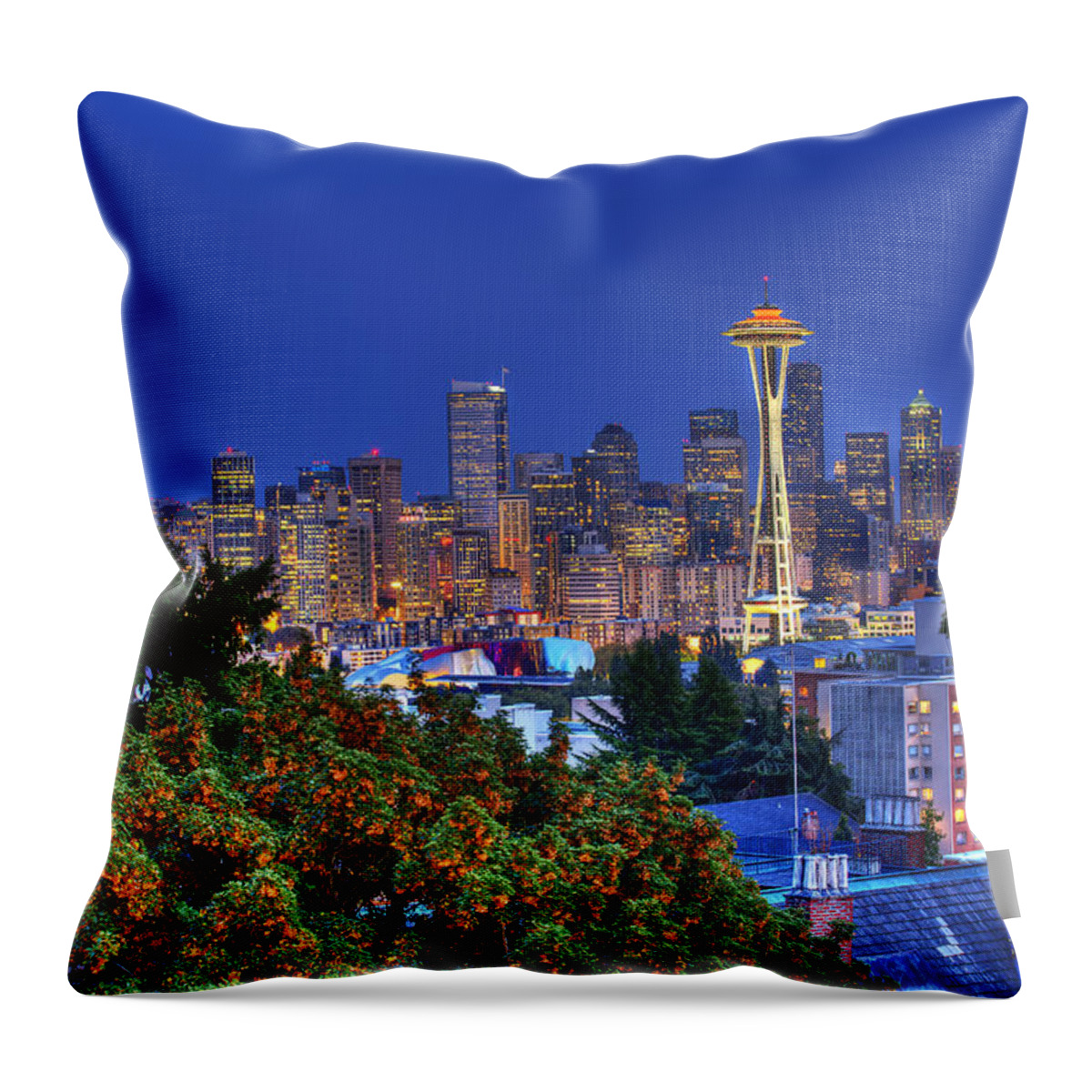 Seattle Throw Pillow featuring the photograph Seattle Skyline in the Fall by Shawn Everhart