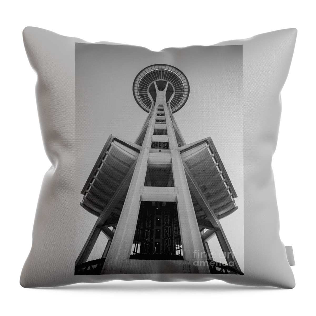Seattle￿s Space Needle Throw Pillow featuring the photograph Seattle Space Needle in Black and White by Patrick Fennell