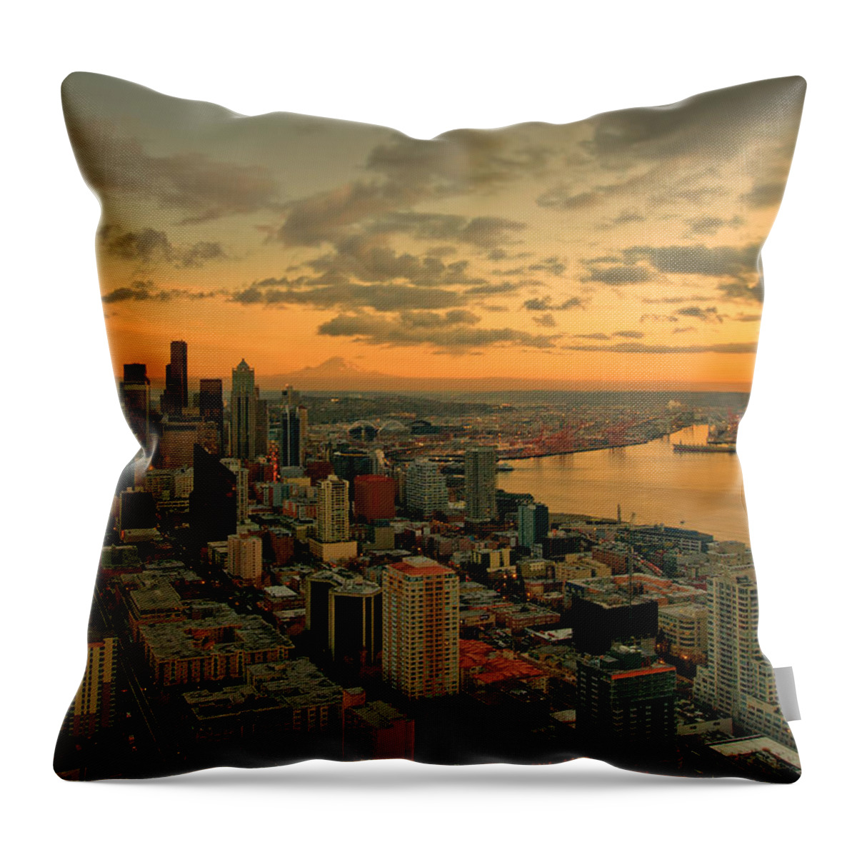 Seattle Throw Pillow featuring the photograph Seattle Sunset by Dan Mihai