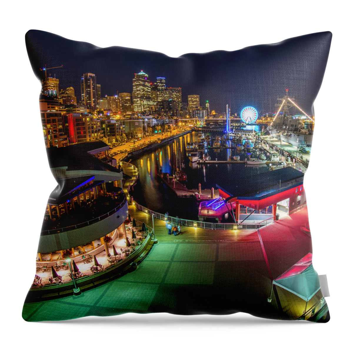 Seattle Throw Pillow featuring the photograph Seattle waterfront lights by Matt McDonald