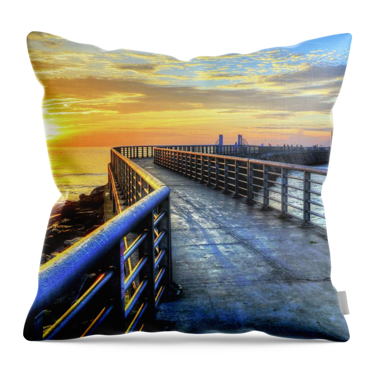 Sebastian Inlet Throw Pillow featuring the photograph Sebastian Inlet Pier Along Melbourne Beach by Carol Montoya