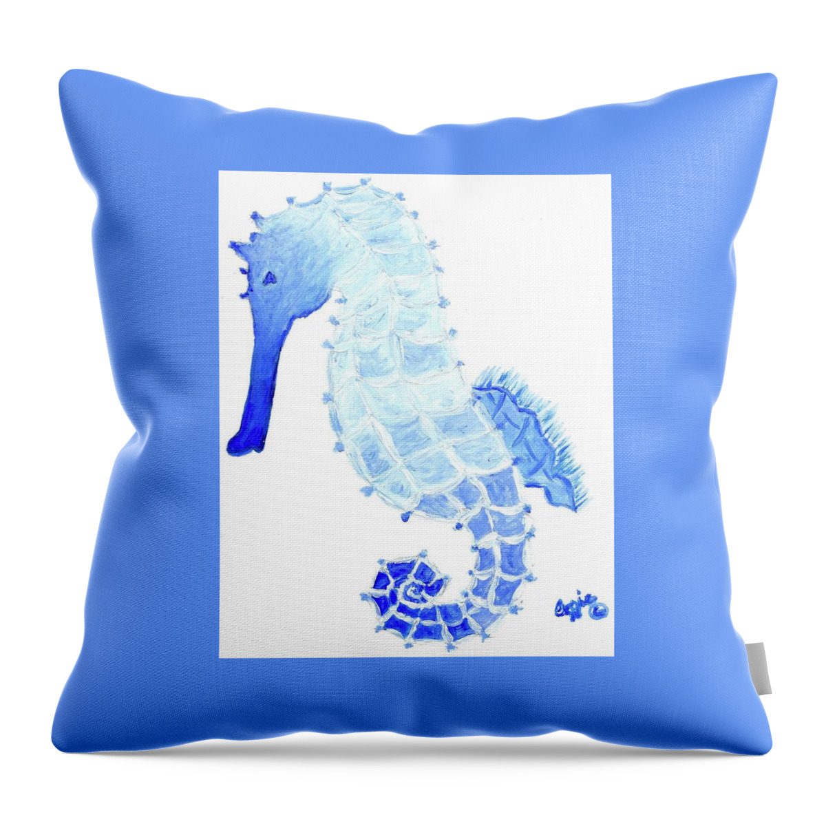 Seahorse Throw Pillow featuring the painting Sebastian the Seahorse by Stephanie Agliano