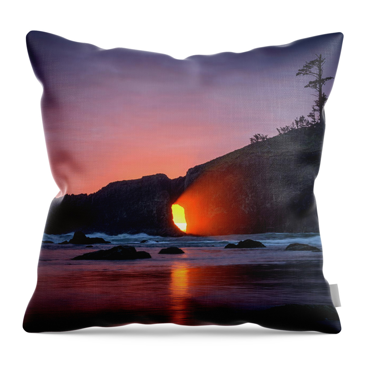 Landscape Throw Pillow featuring the photograph Second Beach Light Shaft by Dan Mihai