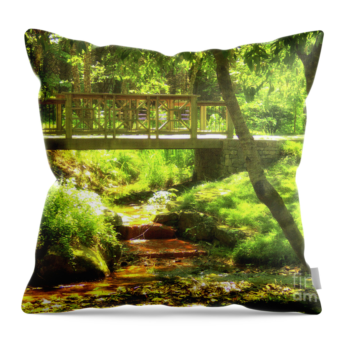 Gibbs Garden Throw Pillow featuring the photograph Secret Garden Bridge by Nicole Angell