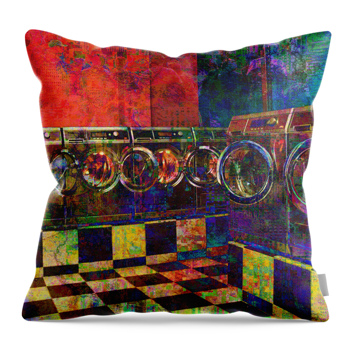 Laundry Throw Pillow featuring the digital art Secret Life of Laundromats by Barbara Berney