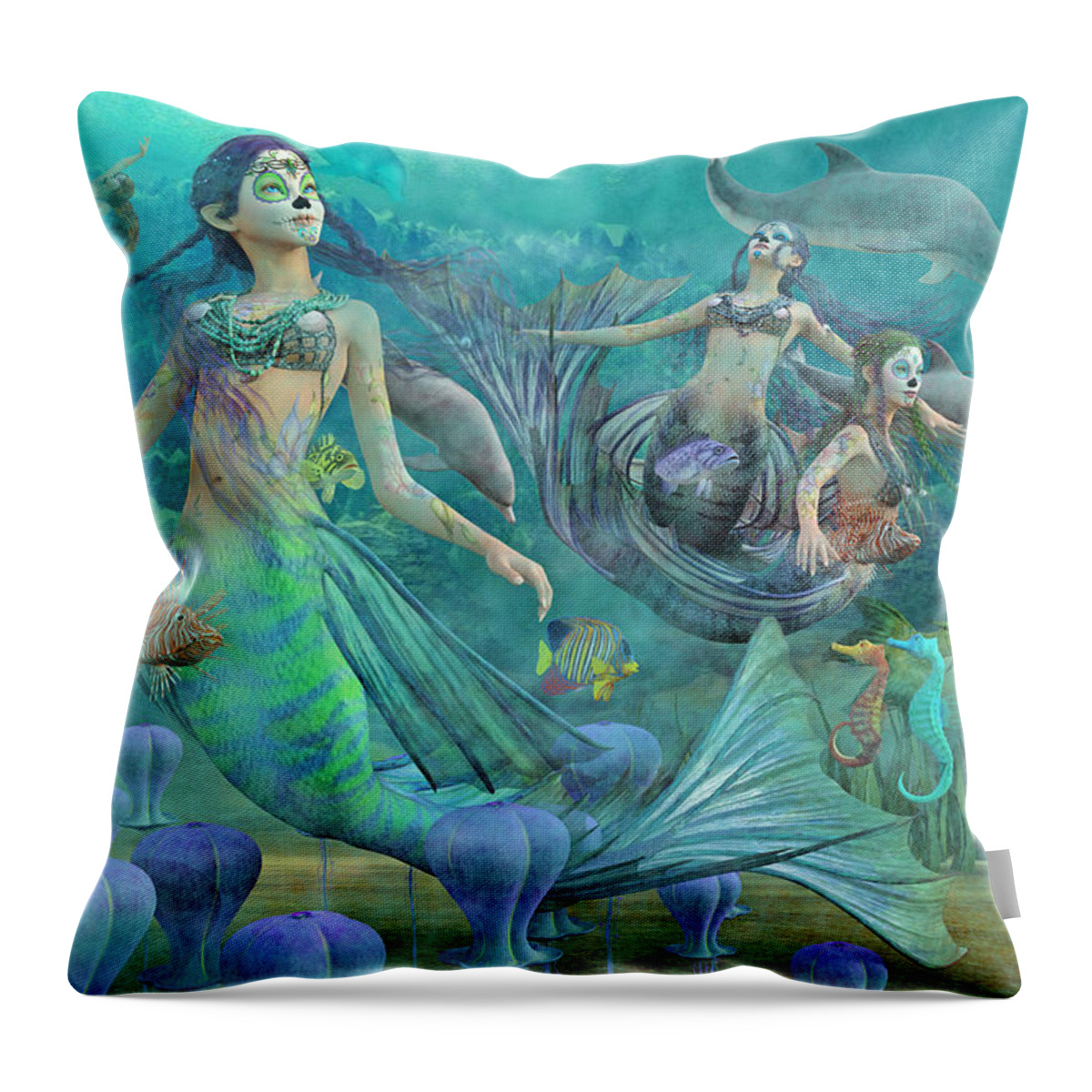 Mermaid Throw Pillow featuring the digital art Secrets We'll Never Tell by Betsy Knapp