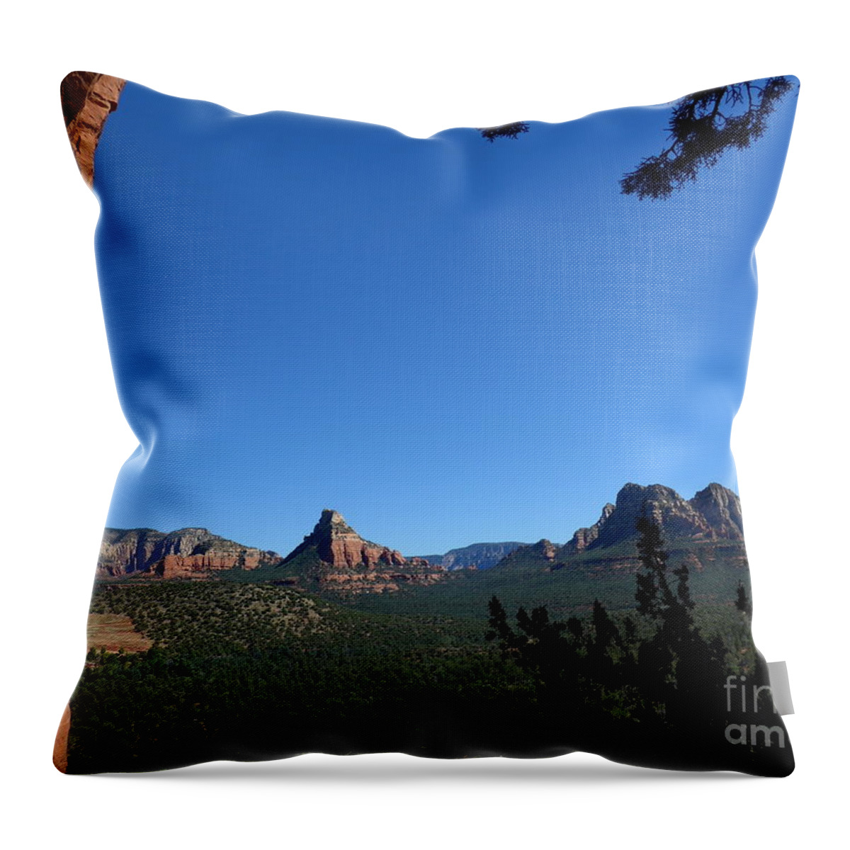 Cave Throw Pillow featuring the photograph Sedona View from Cave by Mars Besso