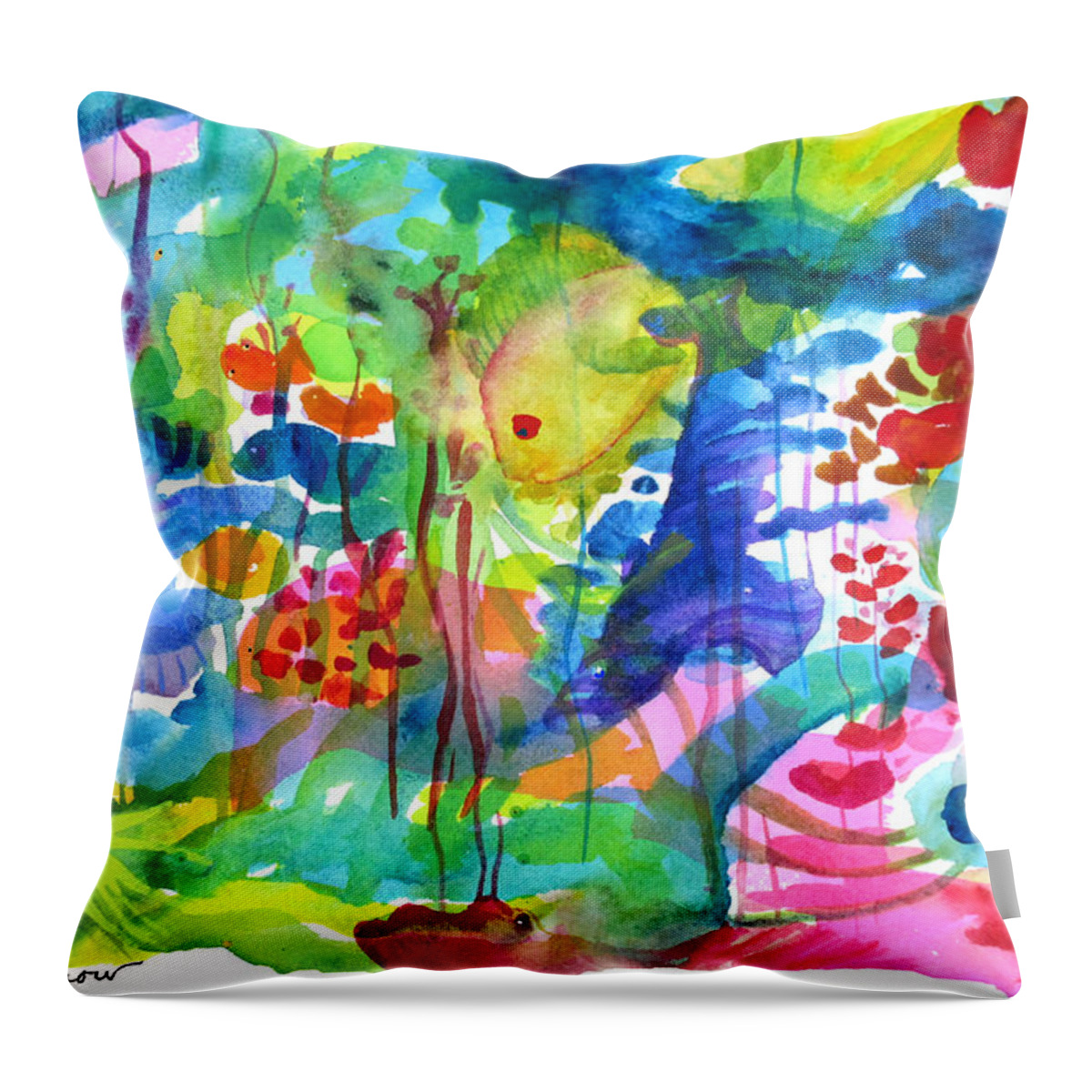 Tropical Fish Throw Pillow featuring the painting See You In The Deep End by Deborah Burow