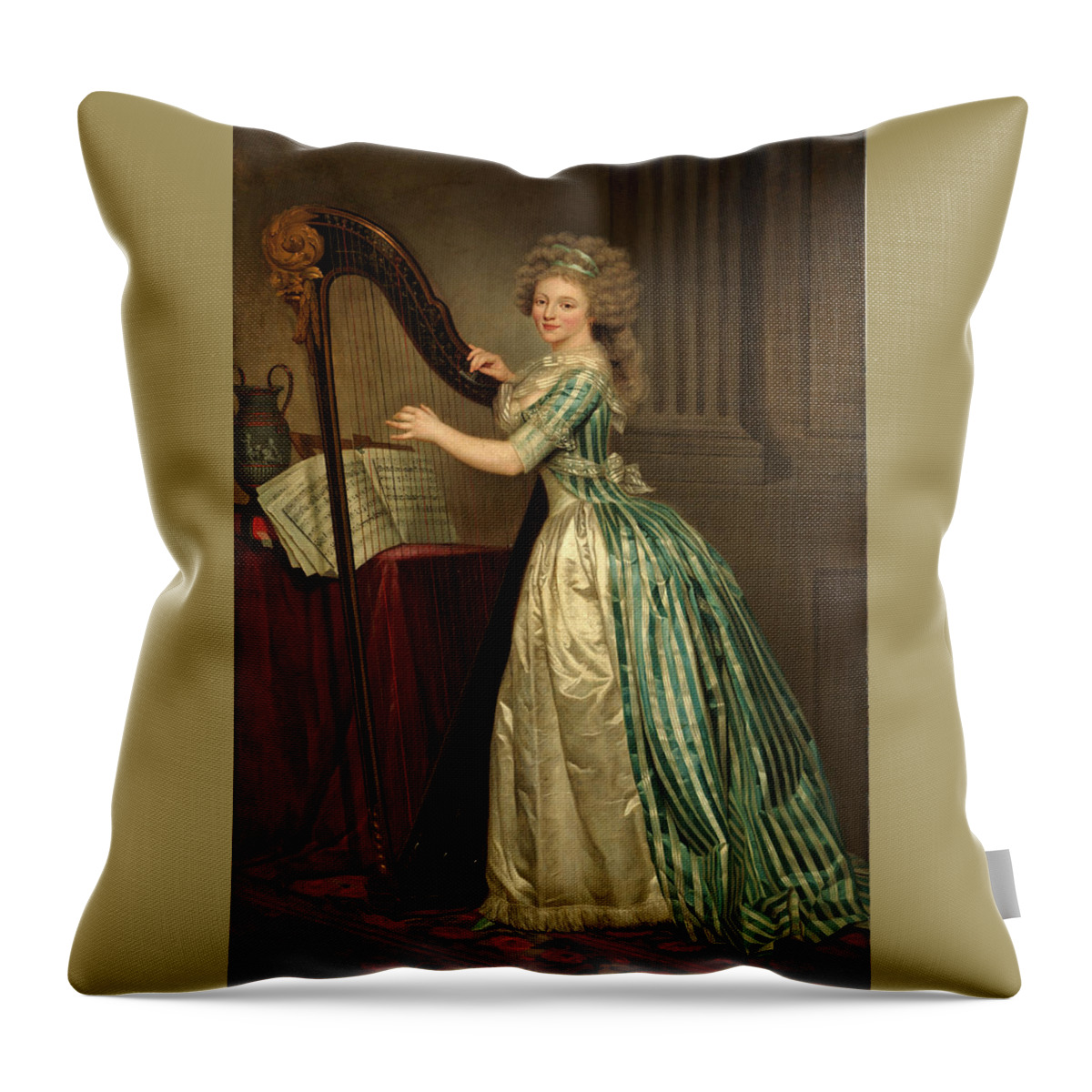 Rose-adelaide Ducreux Throw Pillow featuring the painting Self-Portrait with a Harp by Rose-Adelaide Ducreux