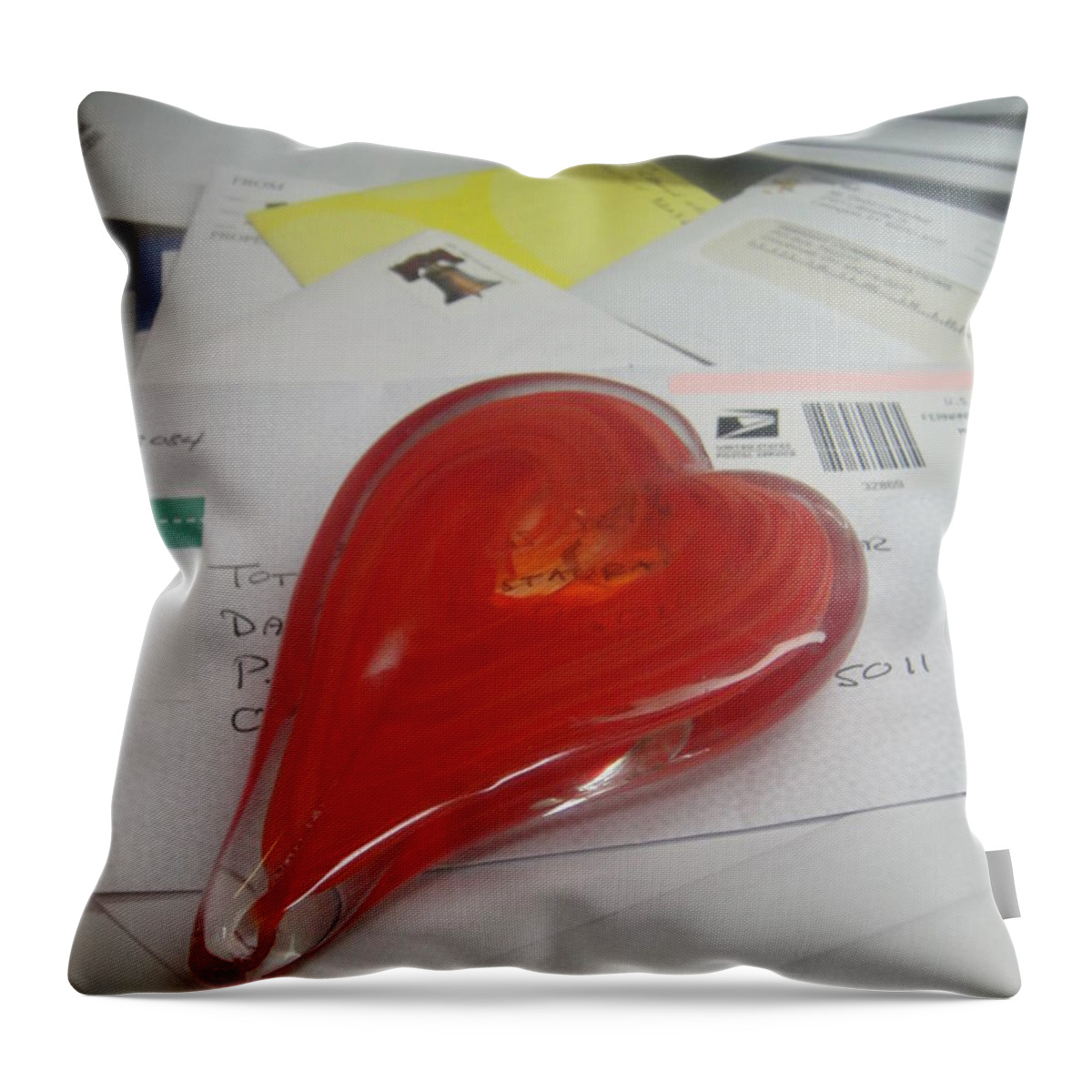 Glass Heart Throw Pillow featuring the photograph Sending you my heart through the mail by WaLdEmAr BoRrErO