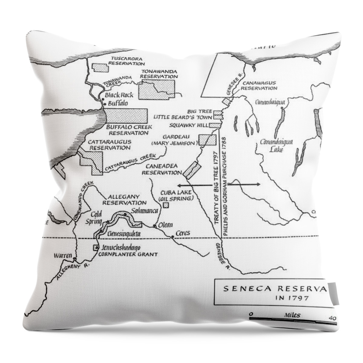 American Throw Pillow featuring the drawing Seneca Reservation Map, 1797 by Granger