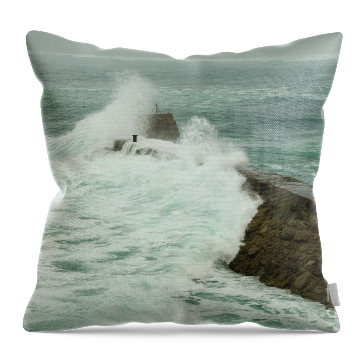 Sennen Throw Pillow featuring the photograph Sennen cove breakwater by Steev Stamford