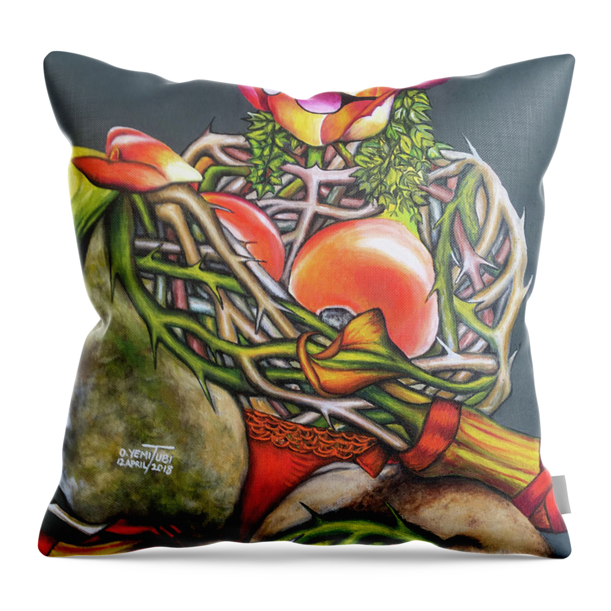 Abuse Throw Pillow featuring the painting SENSUALITY1 Pain and Pleasure by O Yemi Tubi