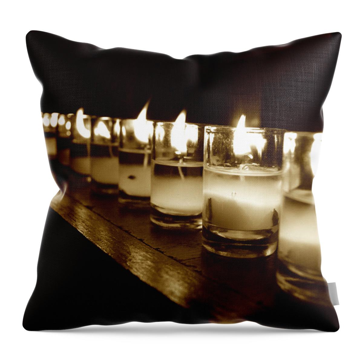 Still Life Throw Pillow featuring the photograph Sepia Candles by Trish Hale