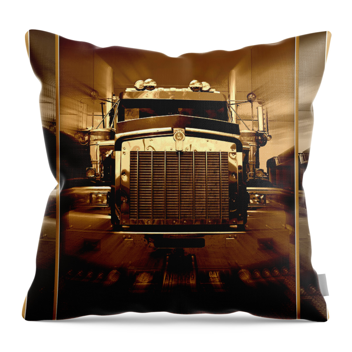 Trucks Throw Pillow featuring the photograph Sepia toned Kenworth Abstract by Randy Harris