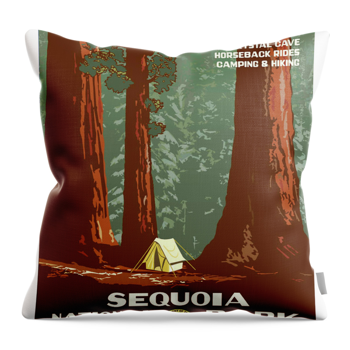 #faatoppicks Throw Pillow featuring the painting Sequoia, National park, vintage travel poster by Long Shot