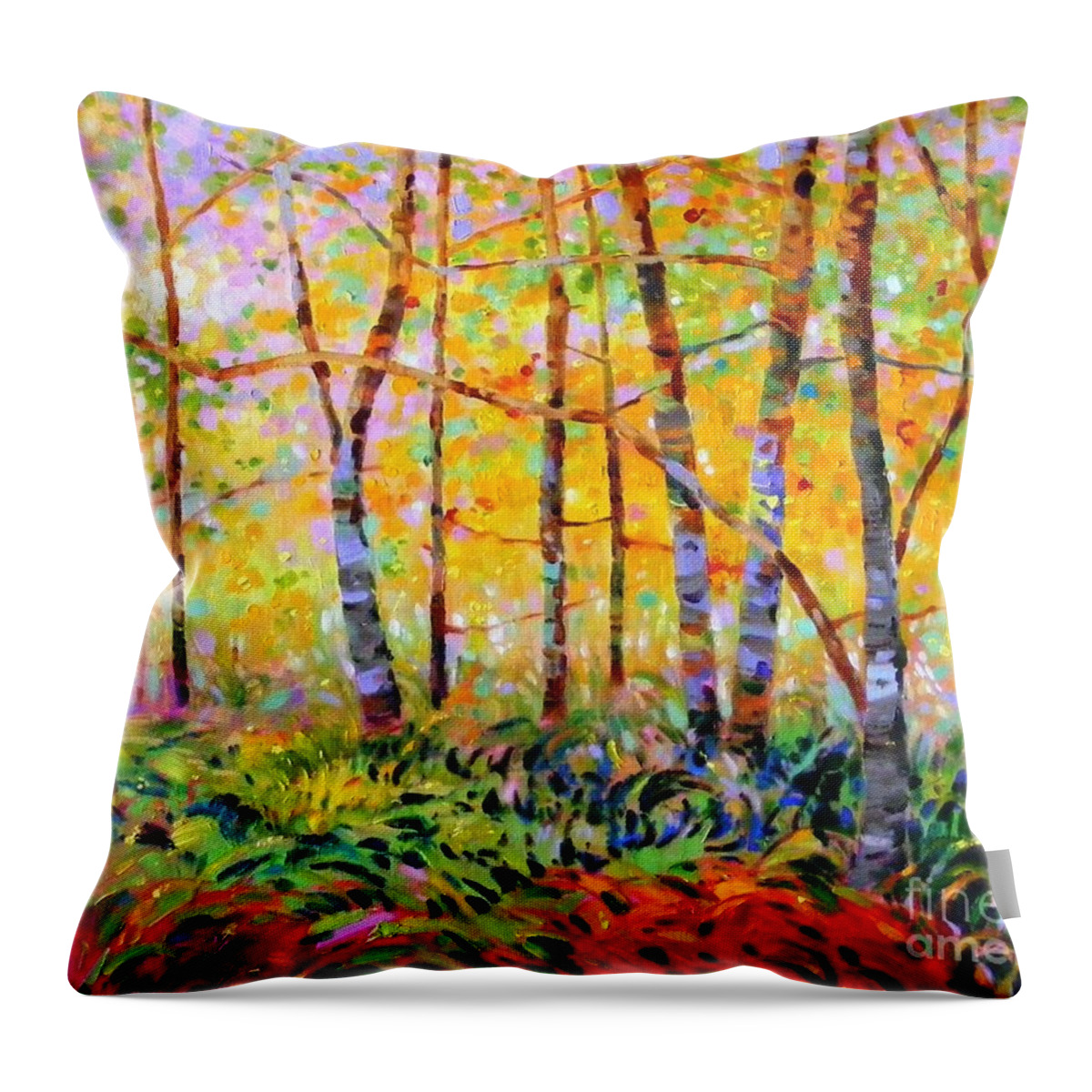 Landscape Throw Pillow featuring the painting Serenade of forest by Celine K Yong