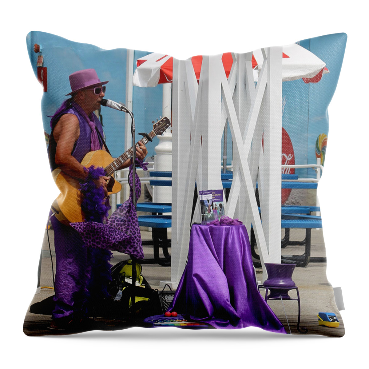 Music Throw Pillow featuring the photograph Serenading The Boardwalk by Robert Banach