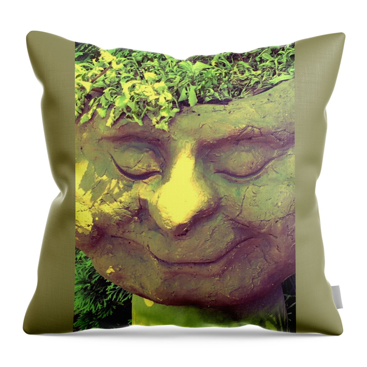 Photography Green Prints Throw Pillow featuring the photograph Serene Garden Man by Dottie Visker