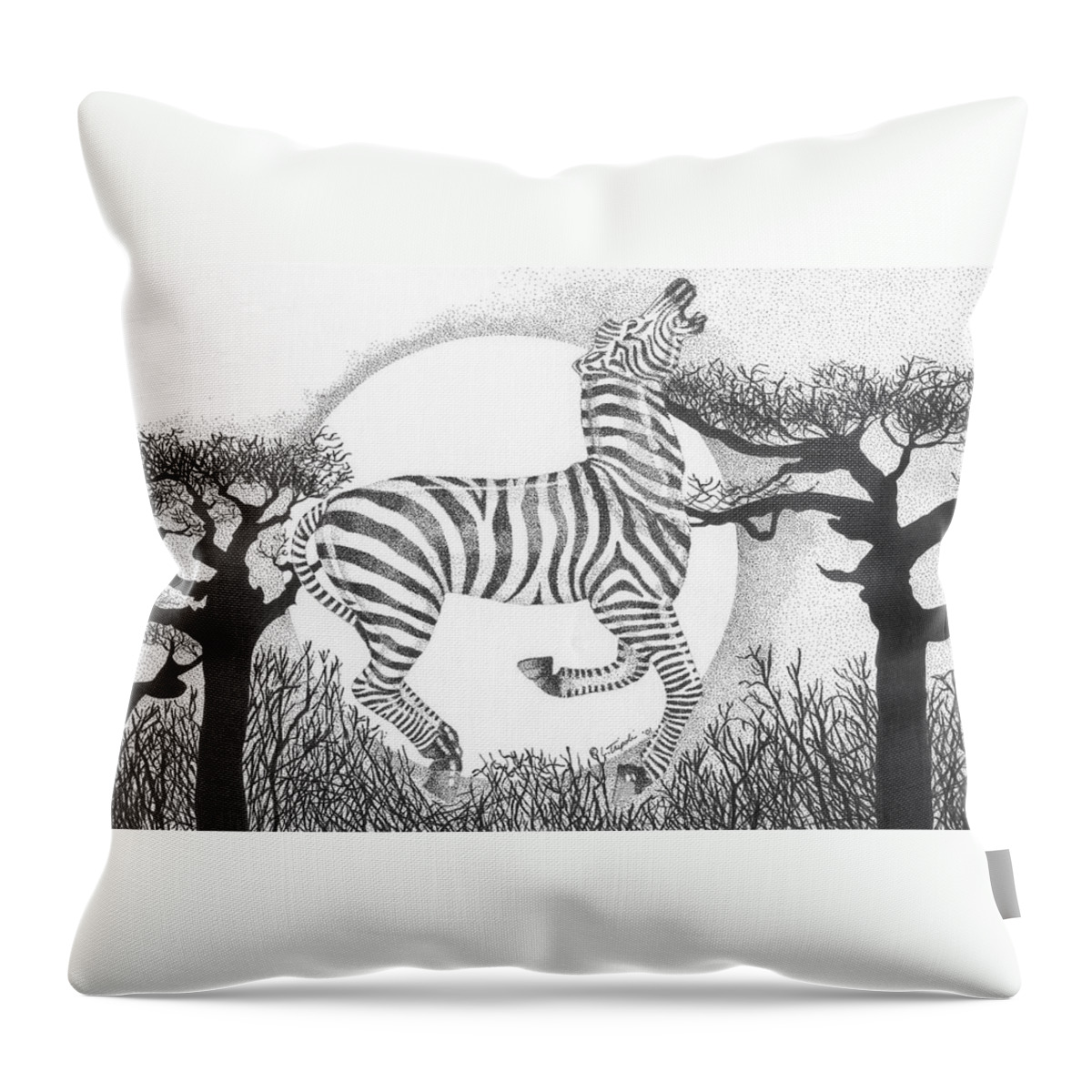 Zebra Throw Pillow featuring the drawing Serengeti Dreams by Lawrence Tripoli
