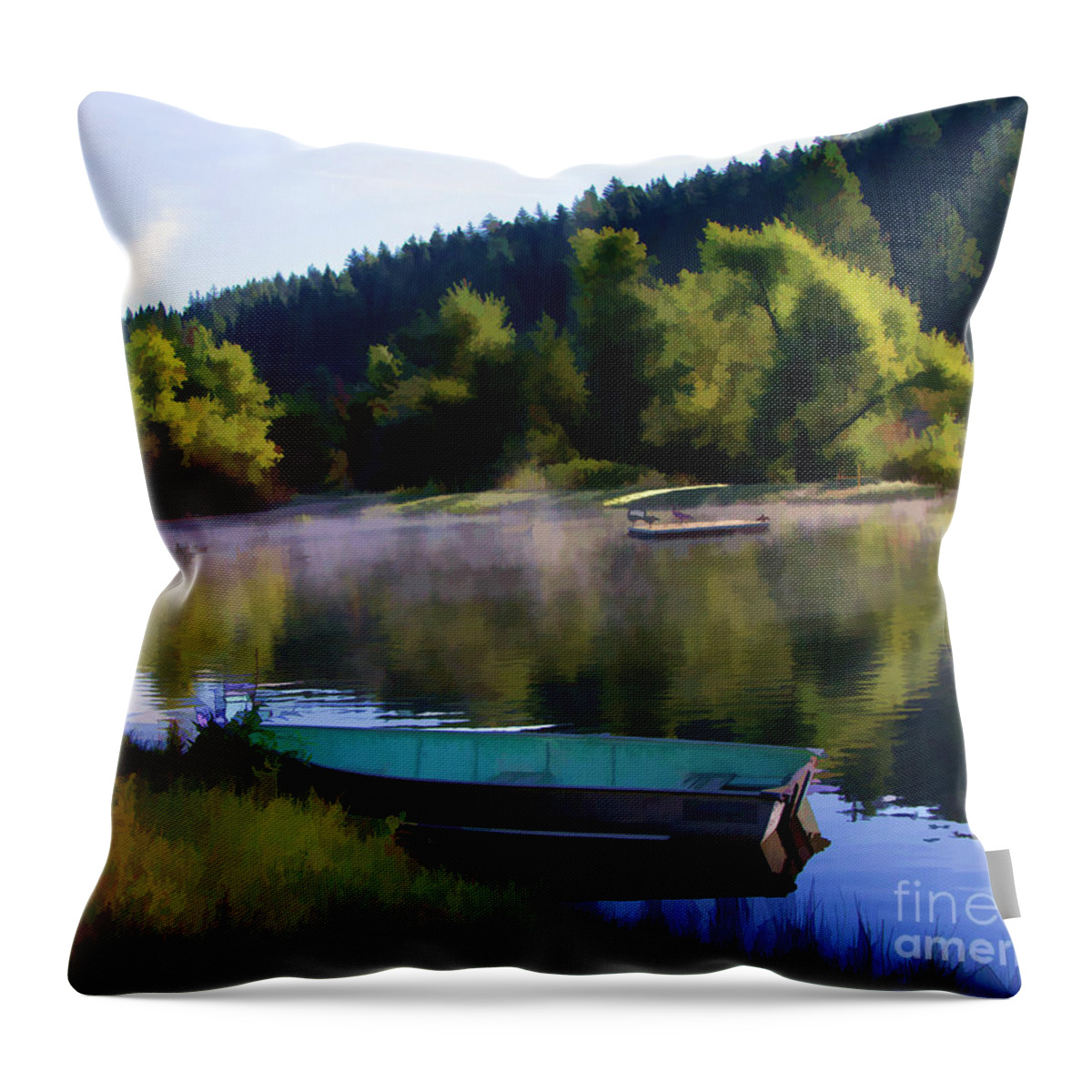 Landscape Throw Pillow featuring the photograph Serenity Boat Pond Seasons  by Chuck Kuhn