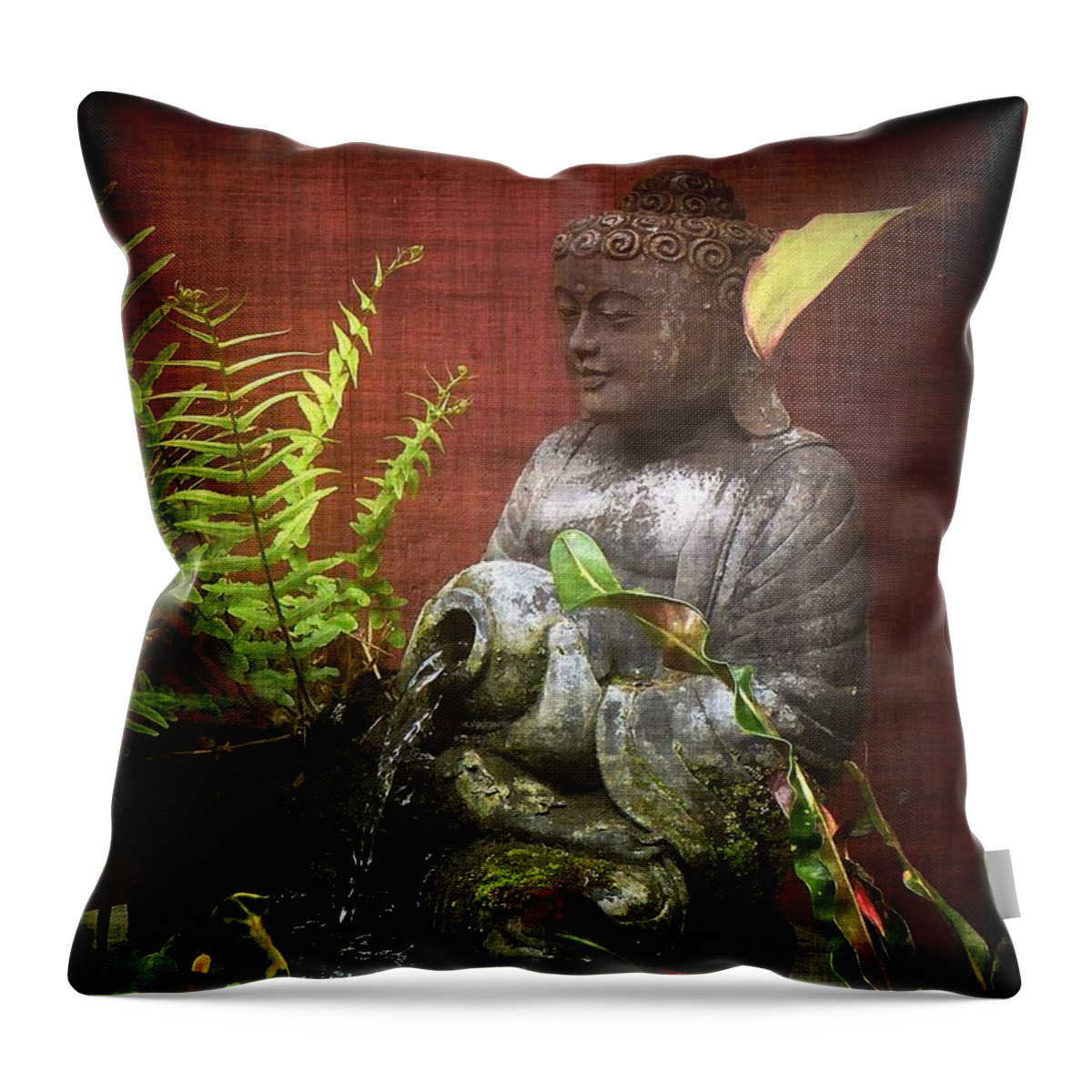Buddhist Throw Pillow featuring the photograph Serenity Fountain by Lori Seaman
