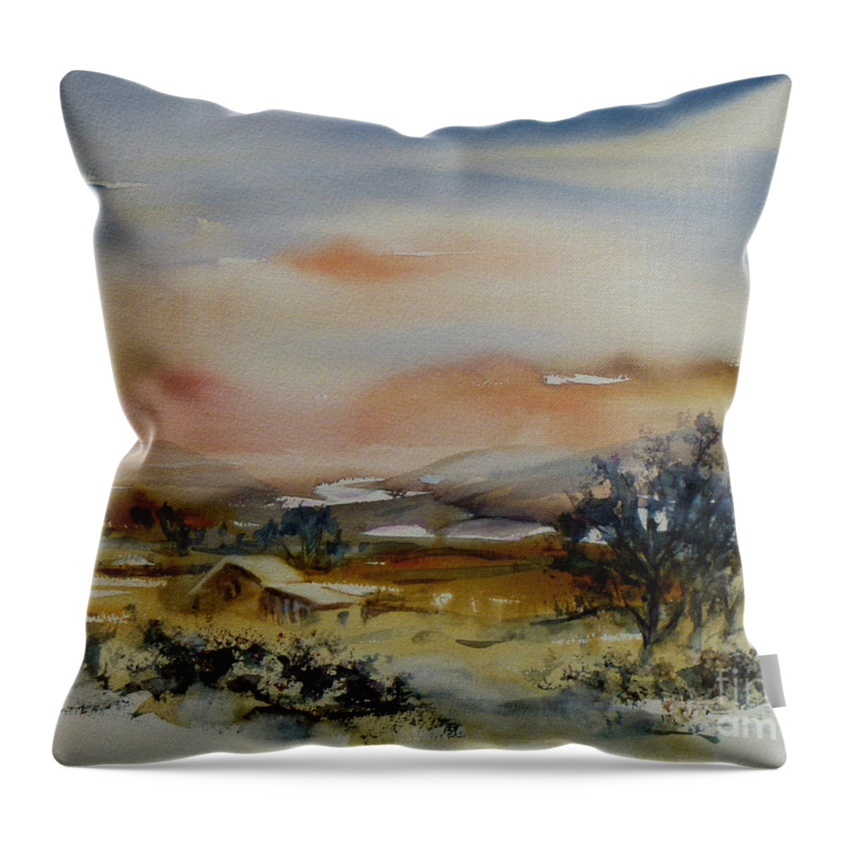 Landscape Throw Pillow featuring the painting Serenity by Xueling Zou