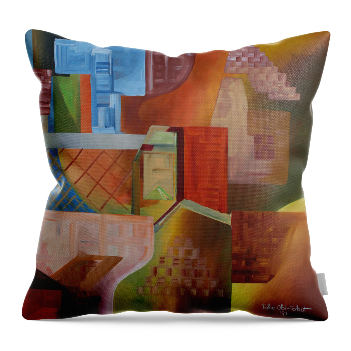 Series 1d Throw Pillow featuring the painting Series 1D by Obi-Tabot Tabe