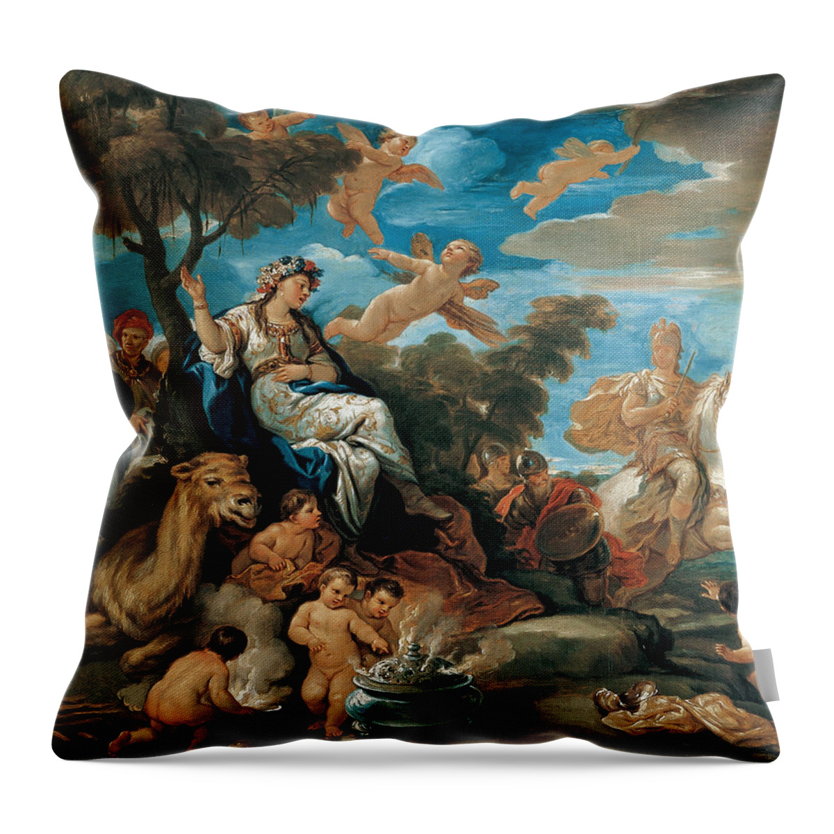 Luca Giordano Throw Pillow featuring the painting Series of the Four Parts of the World. Asia by Luca Giordano