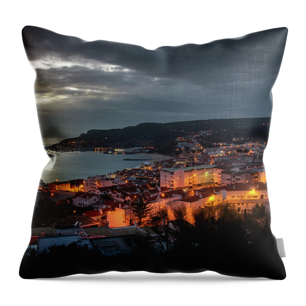 Portugal Throw Pillow featuring the photograph Sesimbra Overview by Carlos Caetano
