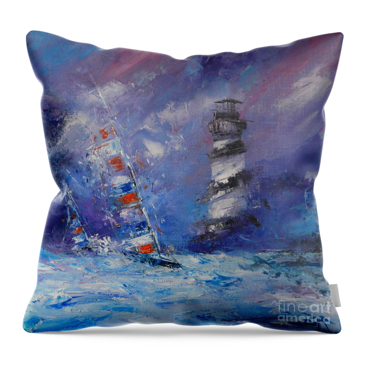 Cape Hatteras Throw Pillow featuring the painting Set Sail for Hatteras by Dan Campbell